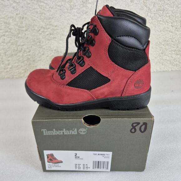 Timberland Boys Field Boots Size 2 Youth Red Black 6 Inch Nubuck Leather NWT Box - Picture 7 of 9